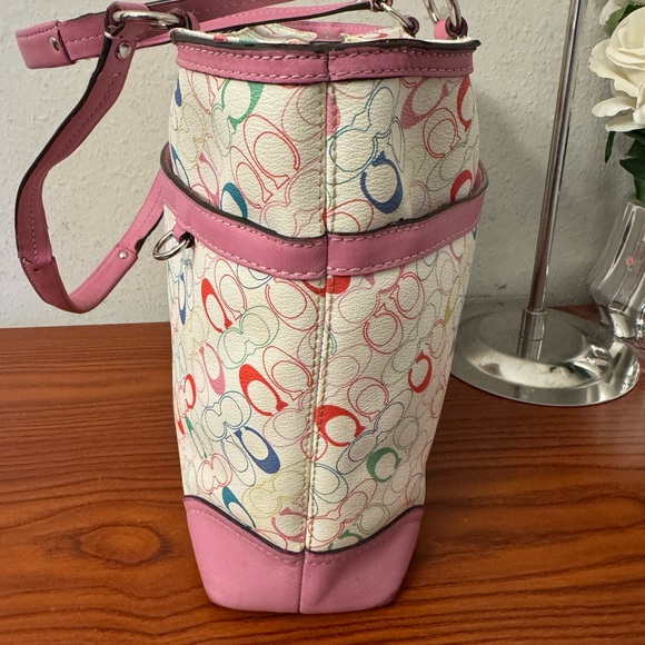 Coach Pink Multicolor Signature Tote with Cherry Charm Accent - Picture 5 of 13